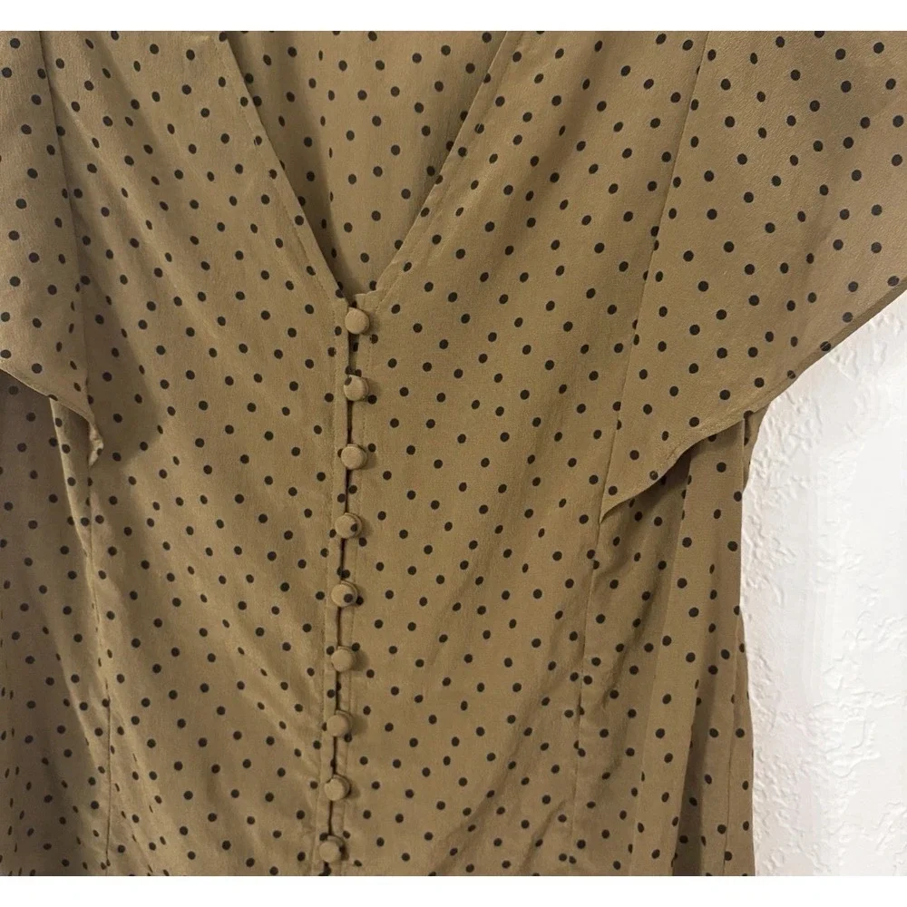 Madewell Carmelina Flutter Sleeve Polka Dot Blouse 100% Silk Size 10‎